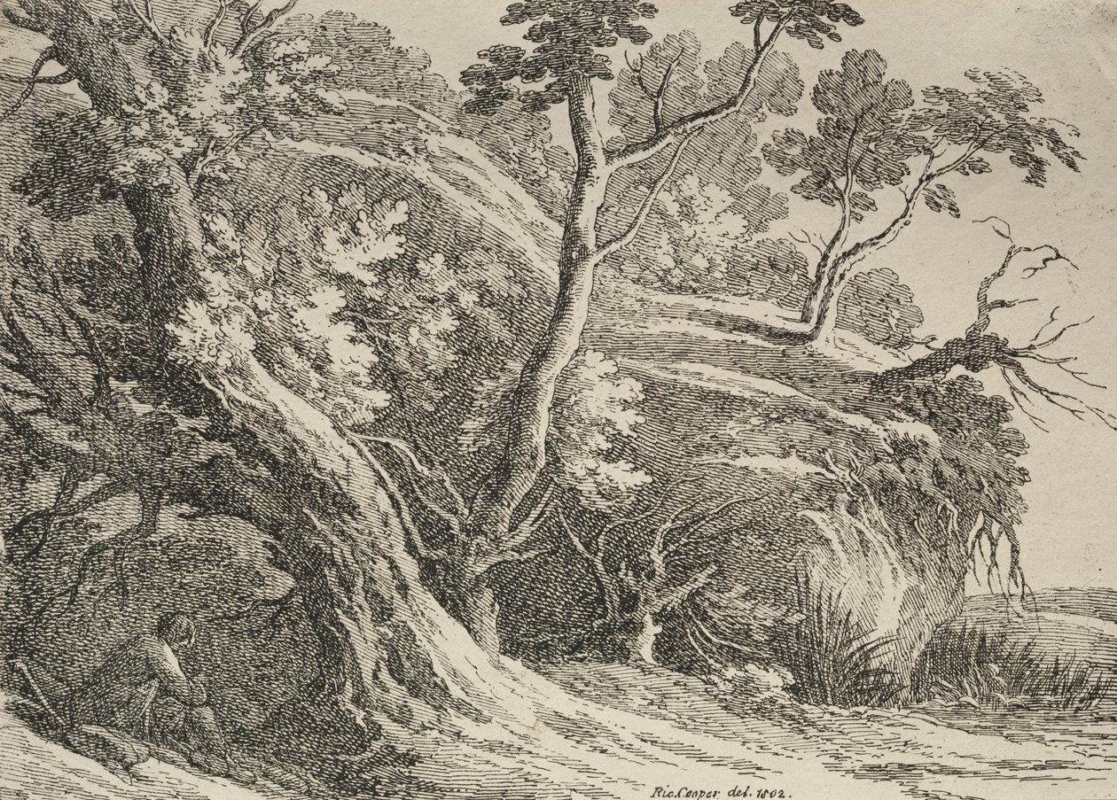 Specimens of Polyautography: Man Seated under an Oak by Richard II Cooper