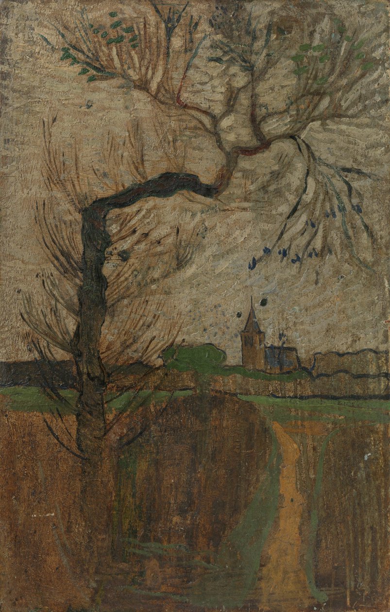 Footpath with Willow and a Village on the Horizon by Richard Nicolaus Holst Roland