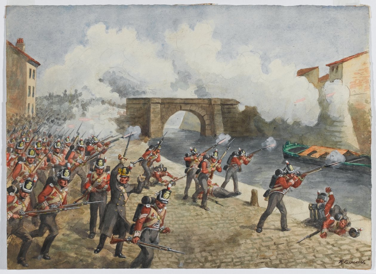 The 27th Inniskilling Regiment at Toulouse, 10 April 1814, circa 1900 by Richard Simkin