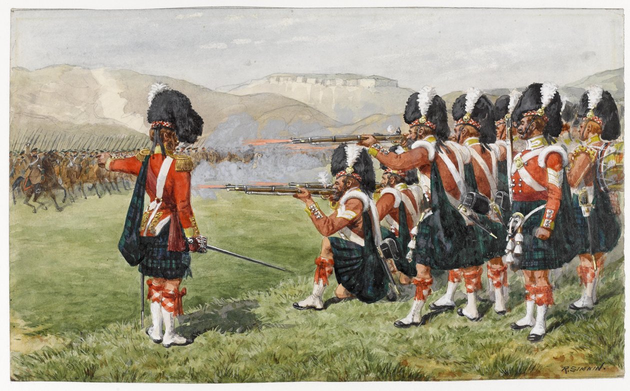 The 93rd Sutherland Highlanders at the Battle of Balaclava 25 October 1854: The Thin Red Line, 1854 by Richard Simkin
