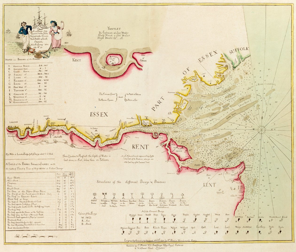 Chart of the River Thames from London to the Nore, Margate and the Downs, North, Middle and South Channels, from a Survey Taken in 1789 and 90 by Richard Stanier