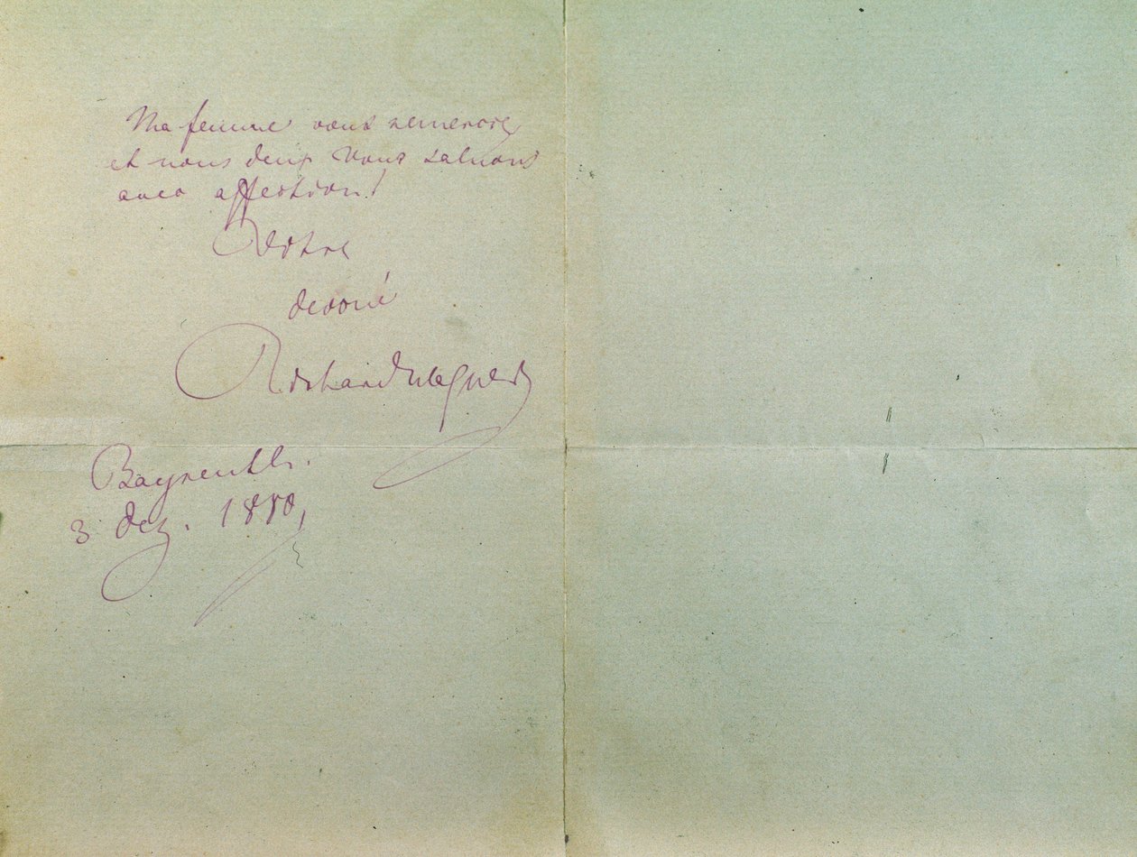 Handwritten letter of Richard Wagner to Luigi Mancinelli, December 3rd by Richard Wagner
