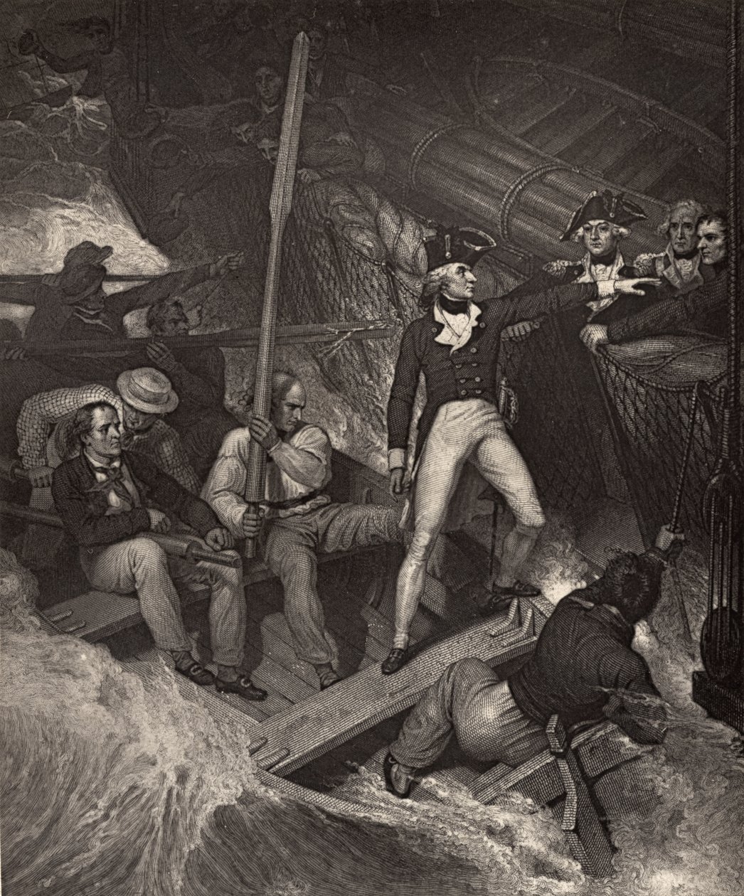 Lieutenant Nelson Volunteering to Board a Prize in Violent Gale, illustration from 
