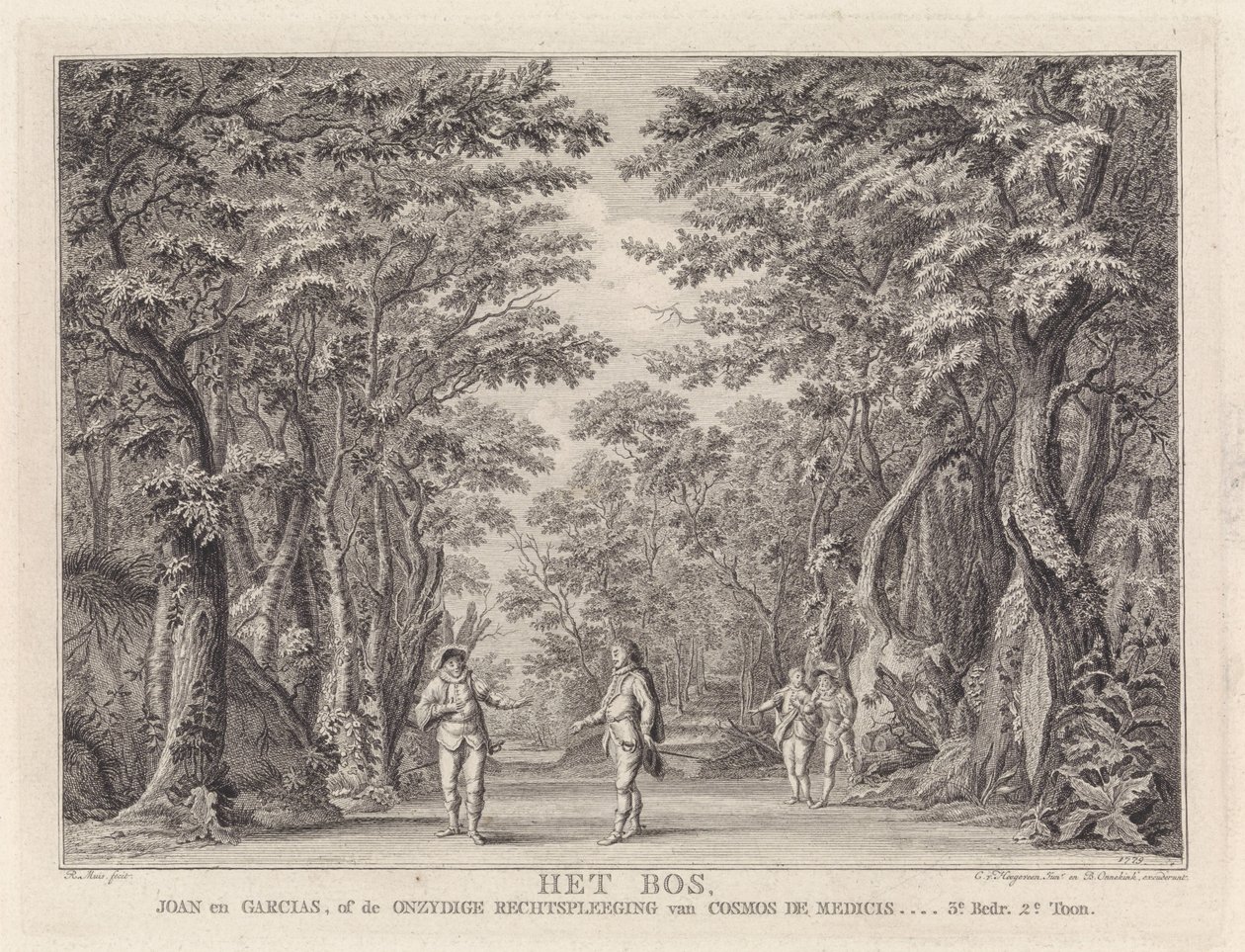The Death of Johan and Garcias: Four Men in the Forest (title on object: The Forest) by Robbert Muys