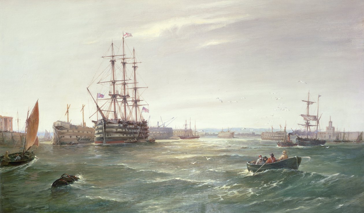 Portsmouth Harbour: HMS 'Victory' among the Hulks