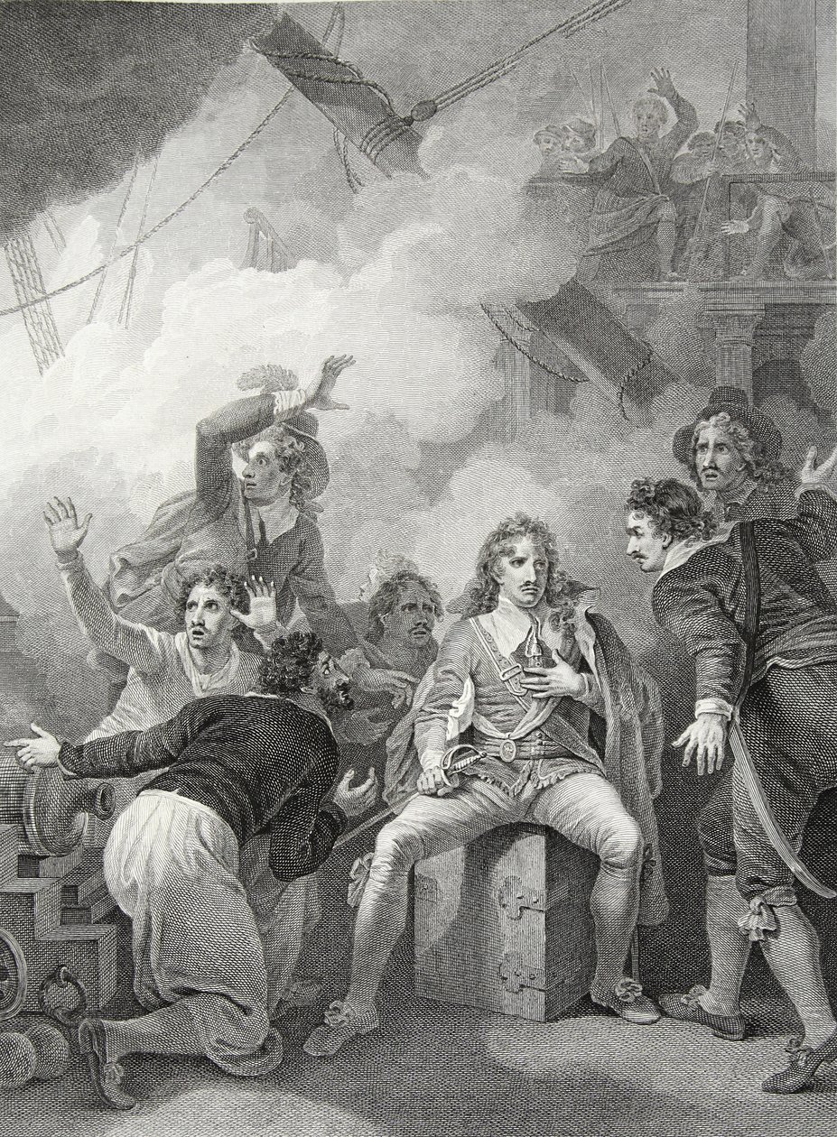 Earl Sandwich Refusing to Leave His Ship While on Fire, in the Battle of Sole Bay, Engraved by W. Byrne, Illustration from David Hume