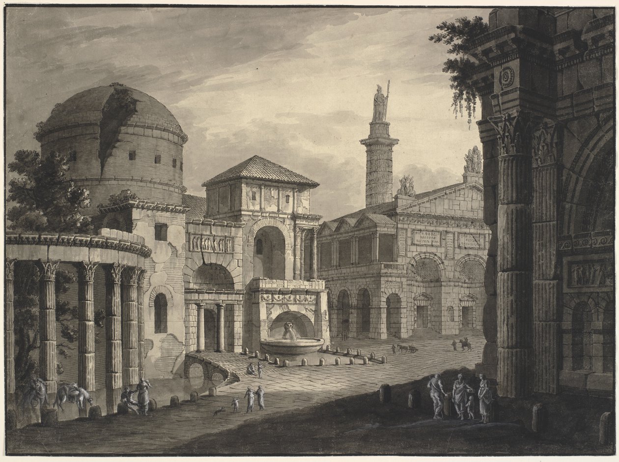 Architectural Fantasy of an Ancient City with a Square and Many Buildings, Some Partially in Ruins by Robert Adam