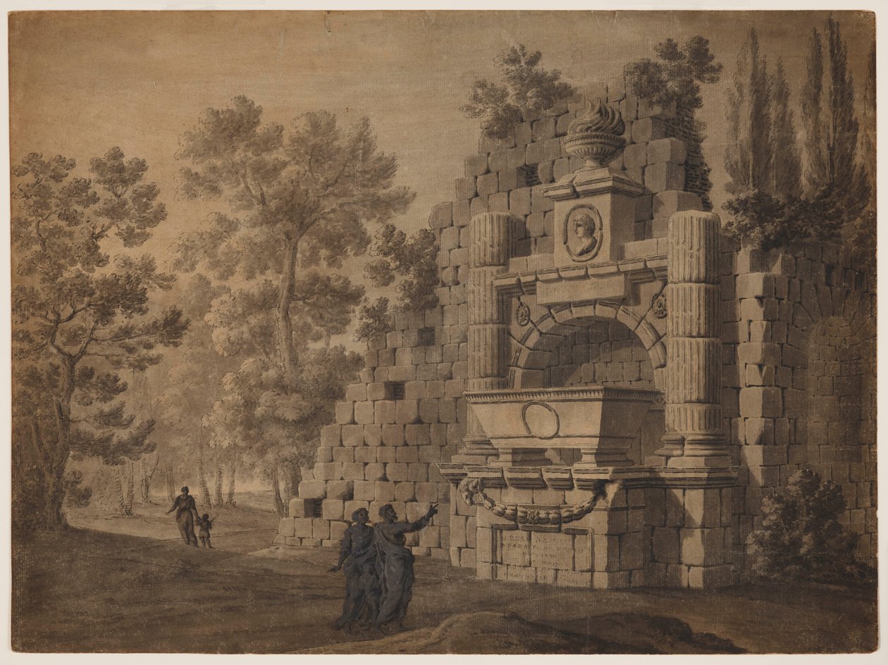 Capriccio with Ancient Figures amidst Ruined Classical Monument by Robert Adam