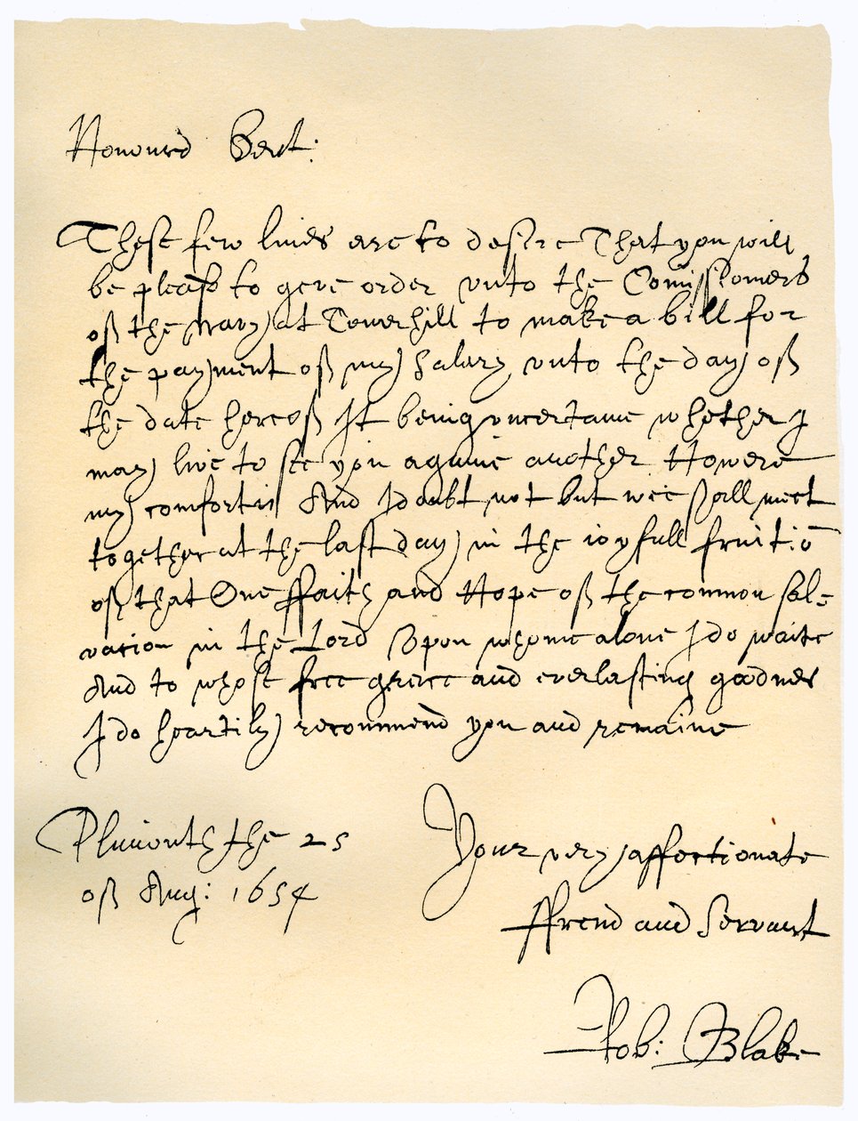 Letter from Admiral Robert Blake to the Commissioners of the Admiralty, 25th August 1654 by Robert Blake