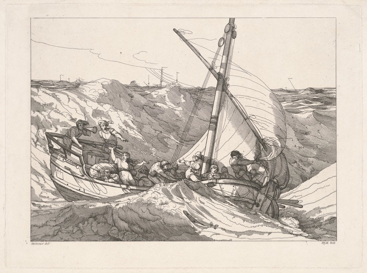 Boat in a Storm at Sea by Robert Blyth, after John Hamilton Mortimer
