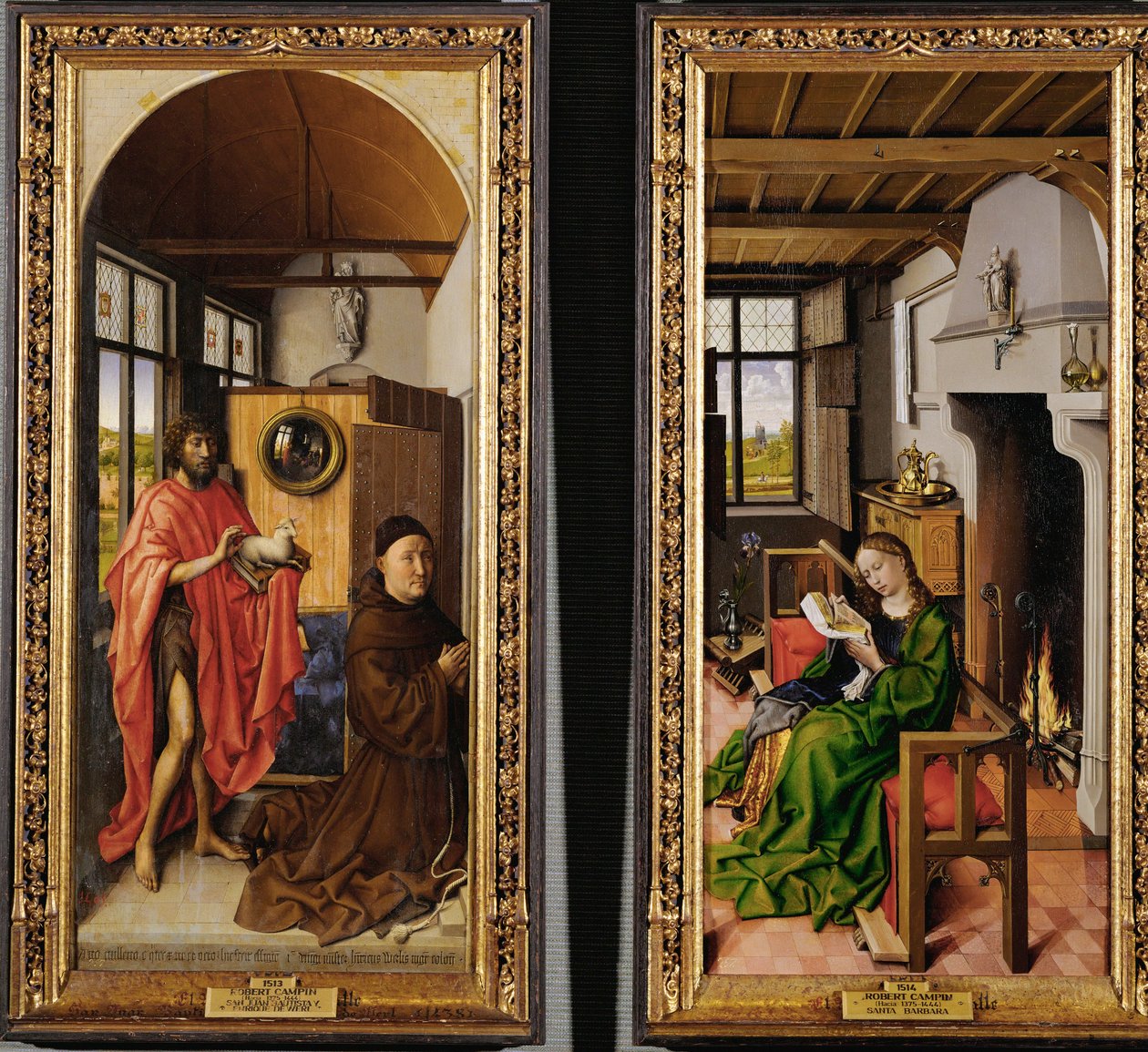 Saint John Baptist and the Franciscan theologian Heinrich von Werl and Saint Barbara by Robert Campin