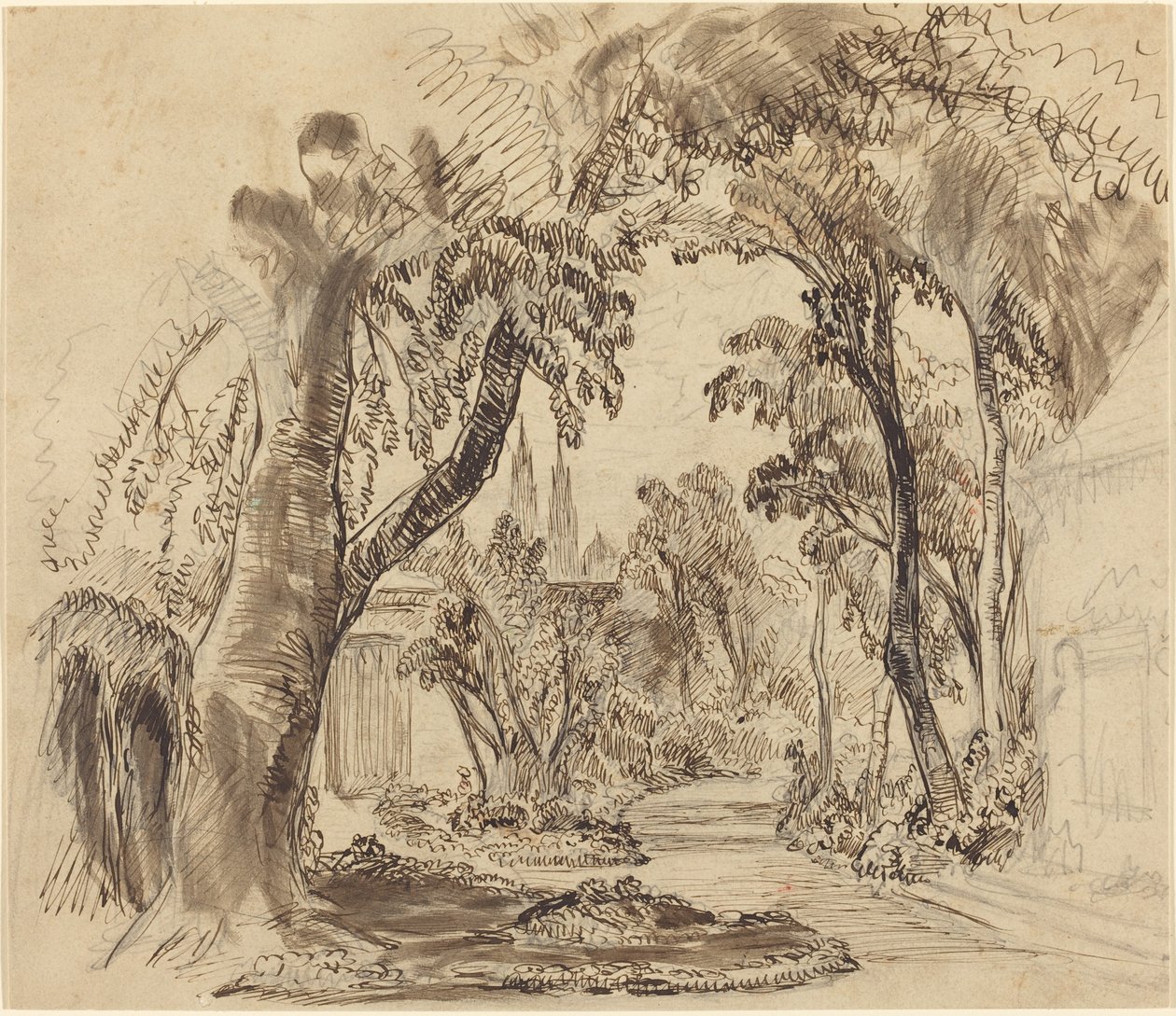 A Tree-lined Garden Path (Preliminary Sketch for "Sleeping Beauty and the Beast"?) by Robert Caney