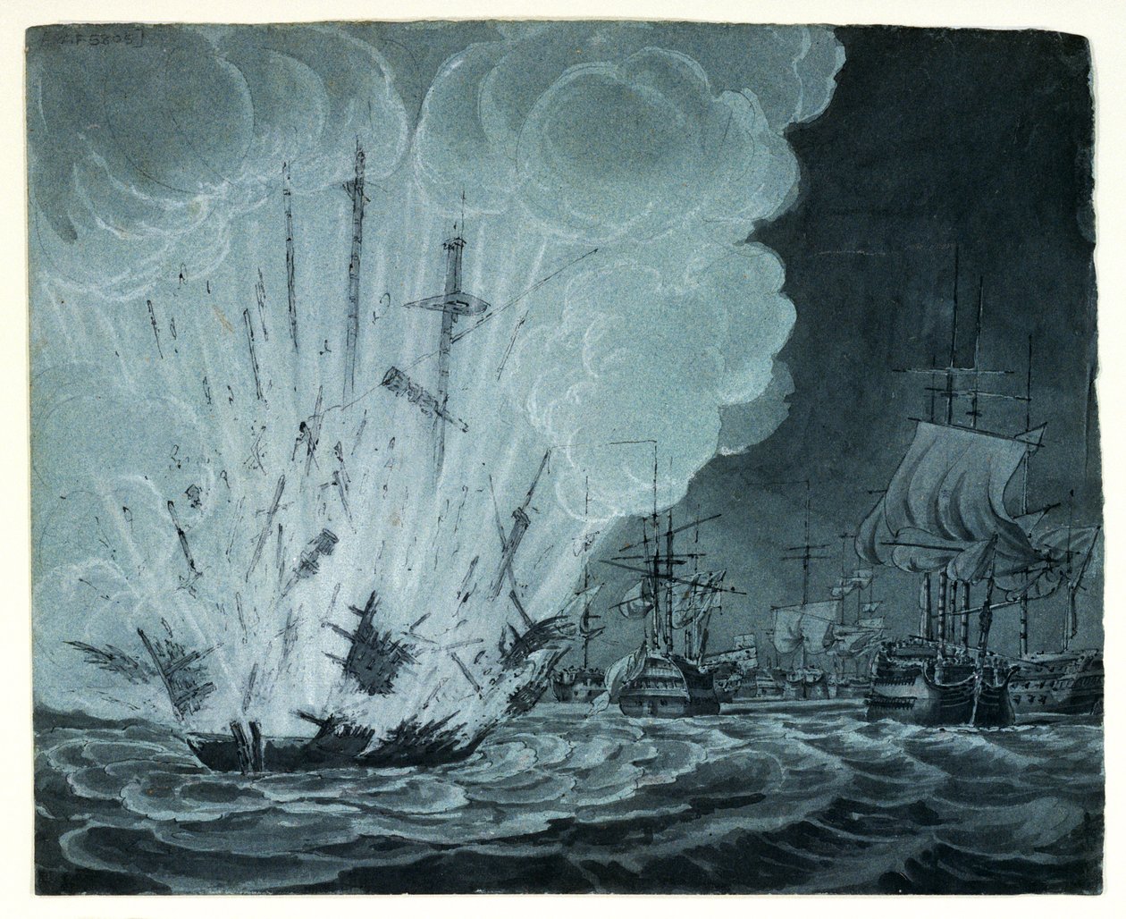 Ship Blowing Up at the Battle of the Nile by Robert Cleveley