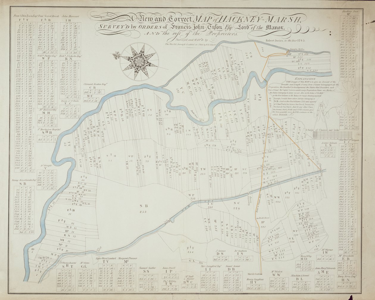 A New and Correct Map of Hackney Marsh, 1745 by Robert Davies