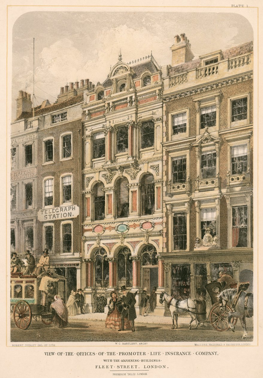 View of the offices of the Promoter Life Insurance Company with the adjoining buildings, Fleet Street, London by Robert Dudley