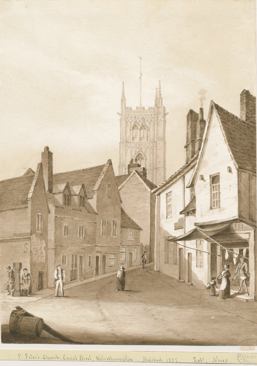 Wolverhampton - St. Peter's Church (sepia drawing, 1838)