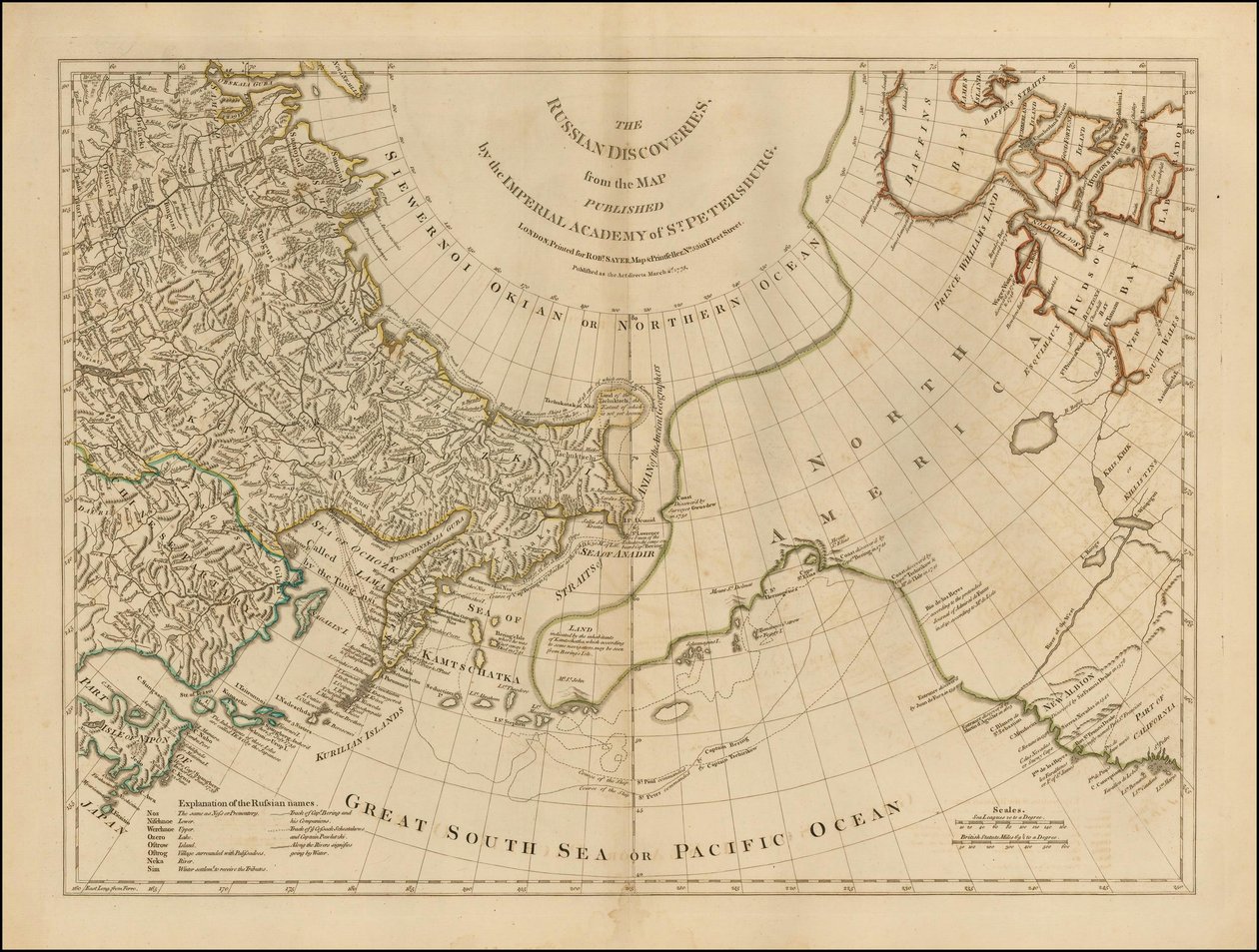 1775 Map - The Russian Discoveries, from the Map Published by the Imperial Academy of St. Petersburg by Robert Sayer