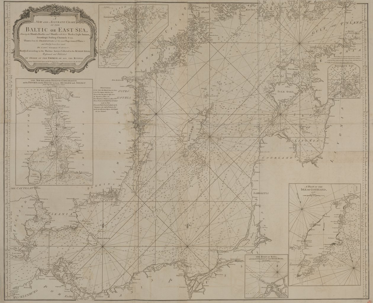 A new and accurate chart of the Baltic or East Sea showing the islands, rocks and shoals with their marks, light-houses, soundings and sailing channels by Robert Sayer