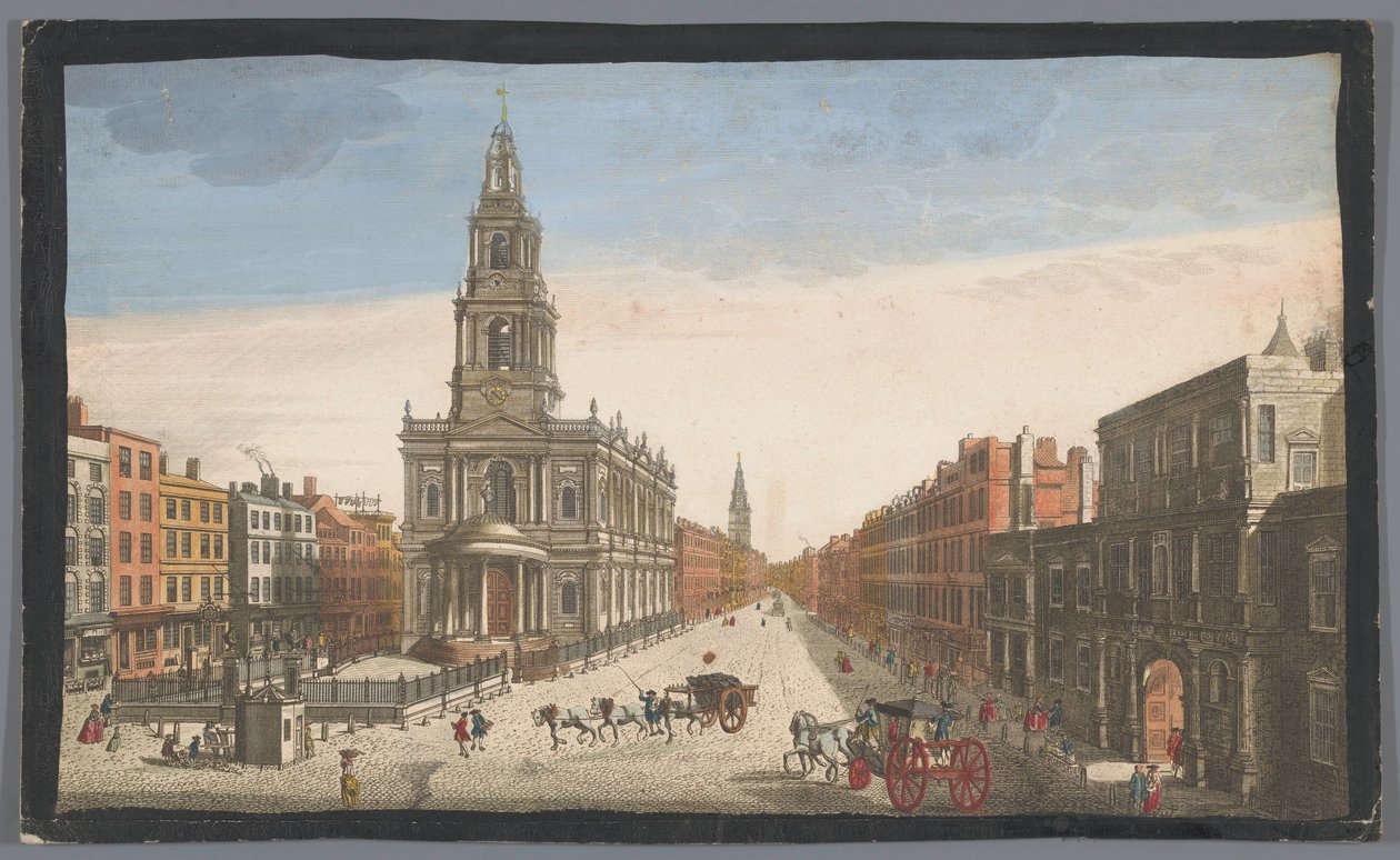View of Somerset House and St. Mary-le-Strand Church in London by Robert Sayer