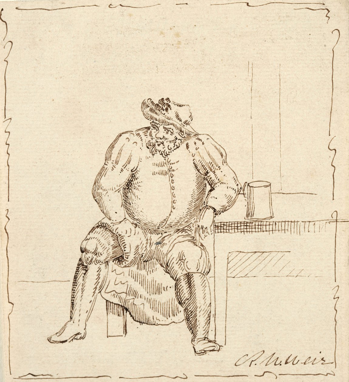 Sketch of seated man with mug, possibly Falstaff by Robert Walter Weir