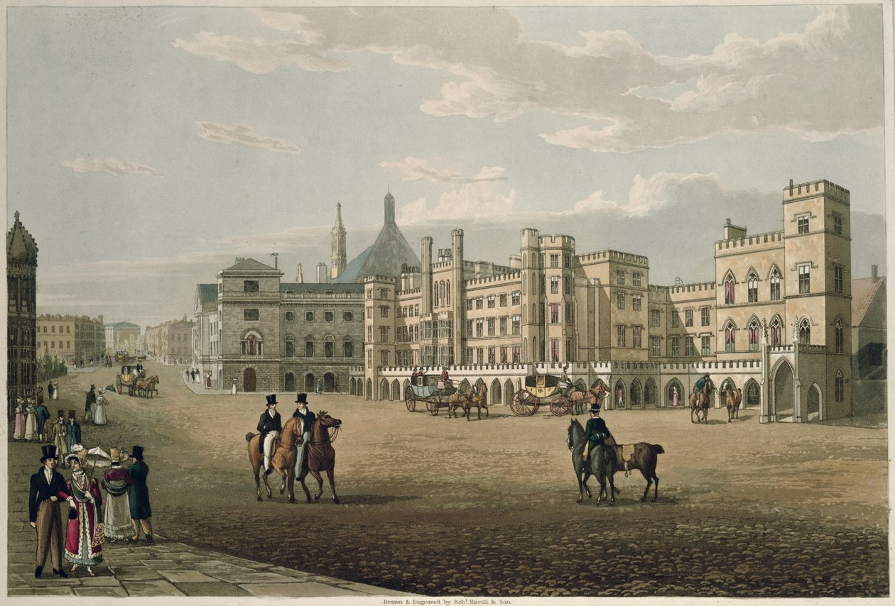 View of the House of Lords and Commons, from Old Palace Yard, pub. 1821 by Colnaghi und Co. by Robert the Elder and Younger Havell