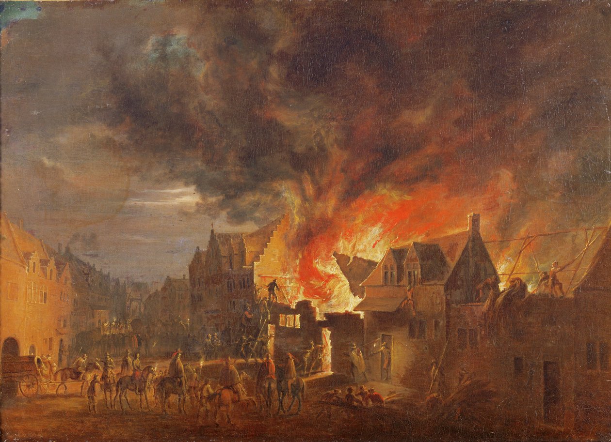 Brussels on Fire, Archduke Leopold Wilhelm Watching by Robert van den Hoecke