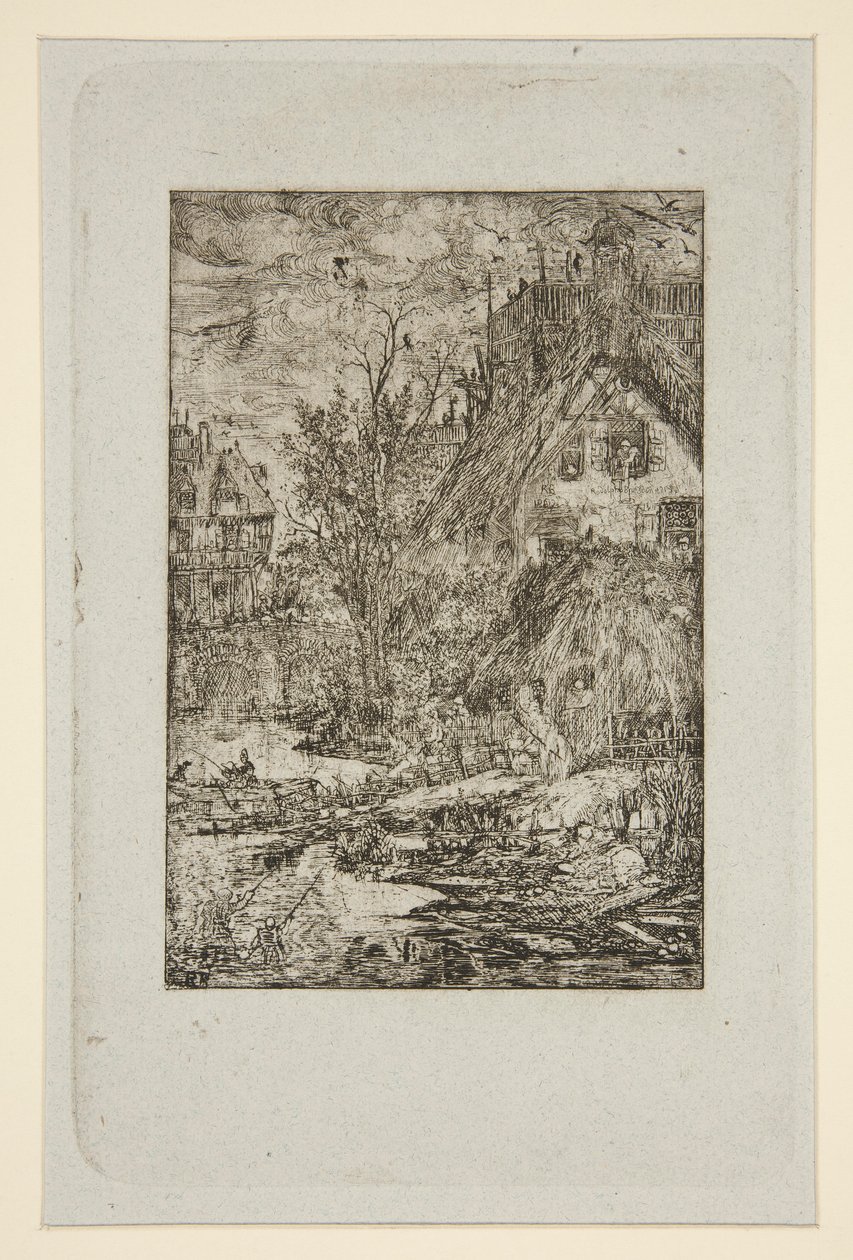 Village Entrance (Thatched Cottages) by Rodolphe Bresdin