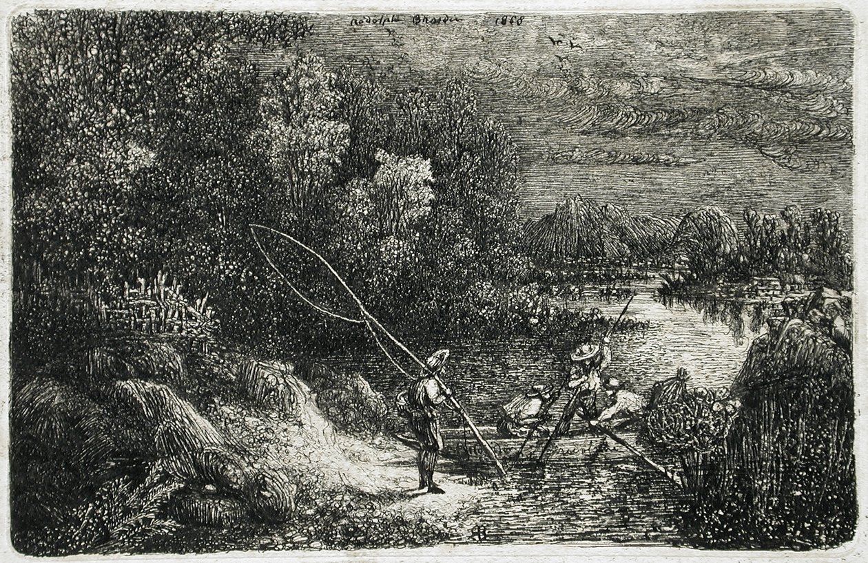 Fisherman in a Fantastic Landscape by Rodolphe Bresdin