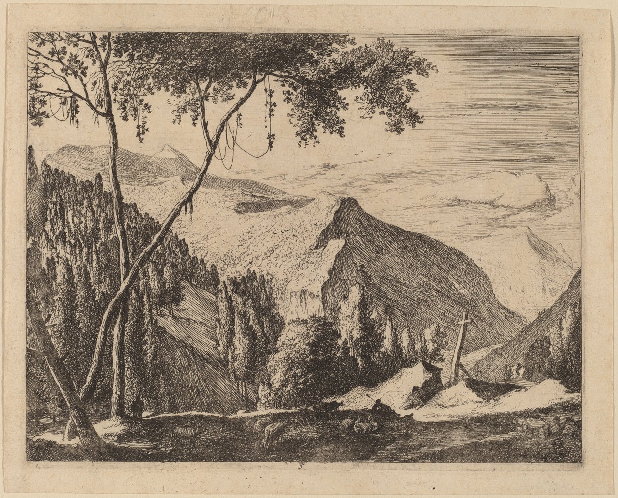 Rocky Landscape with Cross by Roelant Roghman and Melchior Küsel