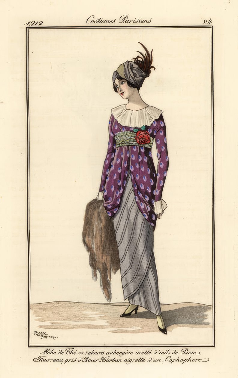 Woman in Tea Gown, Sheath Dress and Turban by Roger Broders