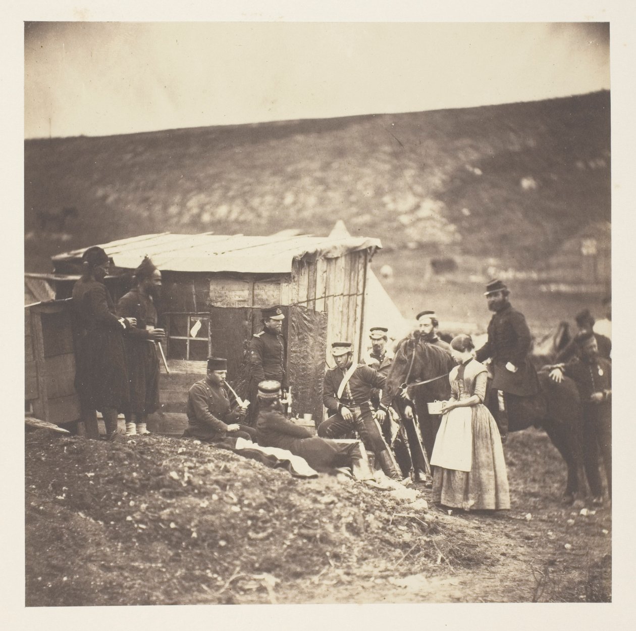 Camp of the 4th Dragoon Guards, convivial party, French and English by Roger Fenton