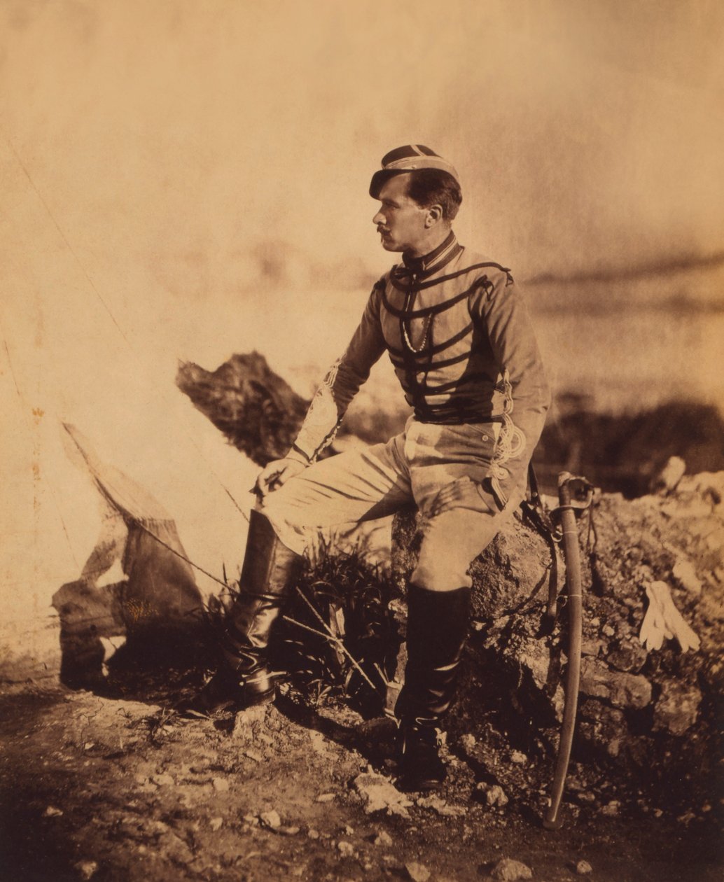 Captain Thomas, Aide-de-Camp to General Pierre Bosquet, Seated Full-Length Portrait in Uniform with Sword, Crimean War, Crimea, Ukraine by Roger Fenton