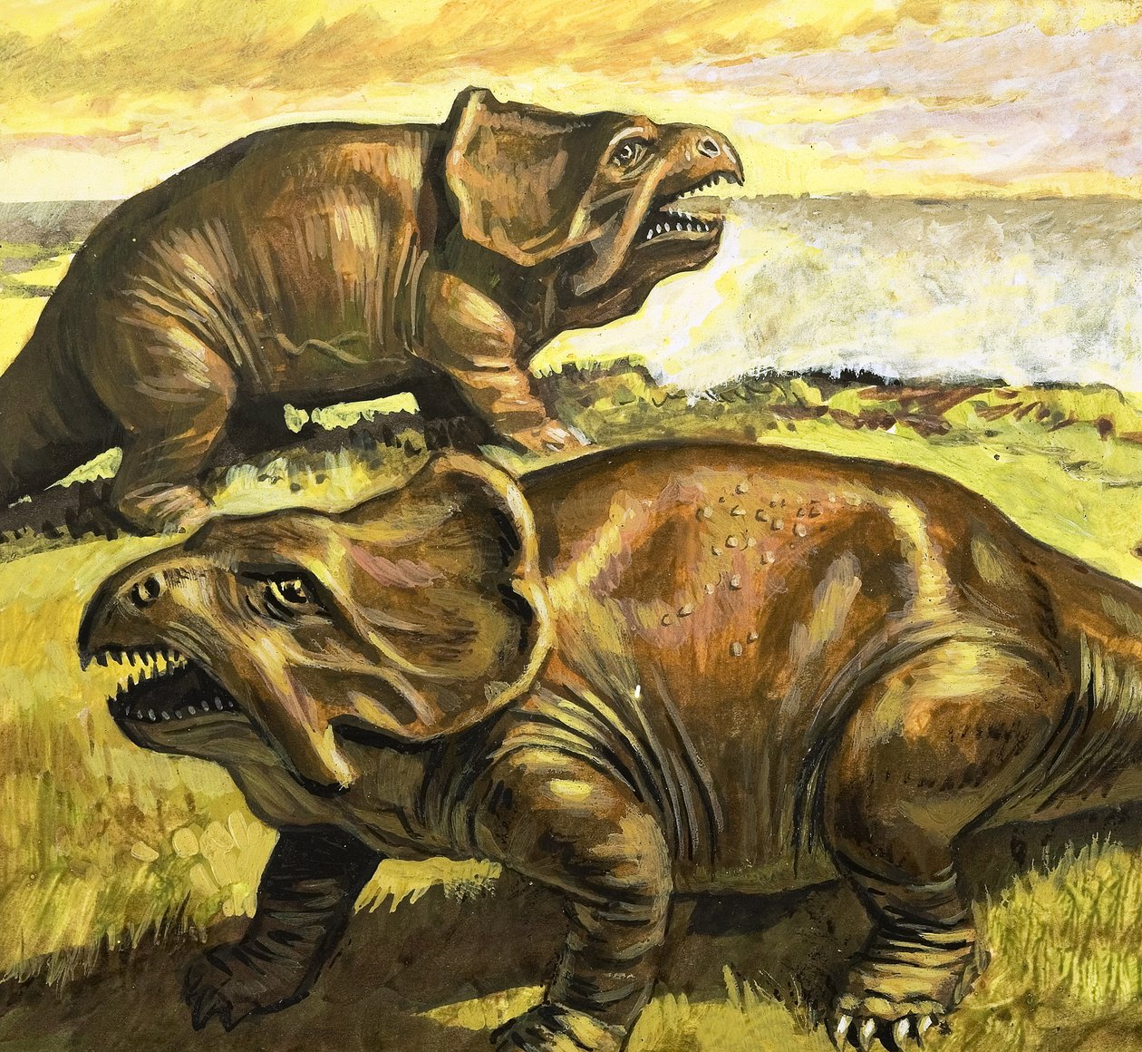 Protoceratops, Illustration from In the Days of the Dinosaurs, Discovery in the Desert by Roger Payne