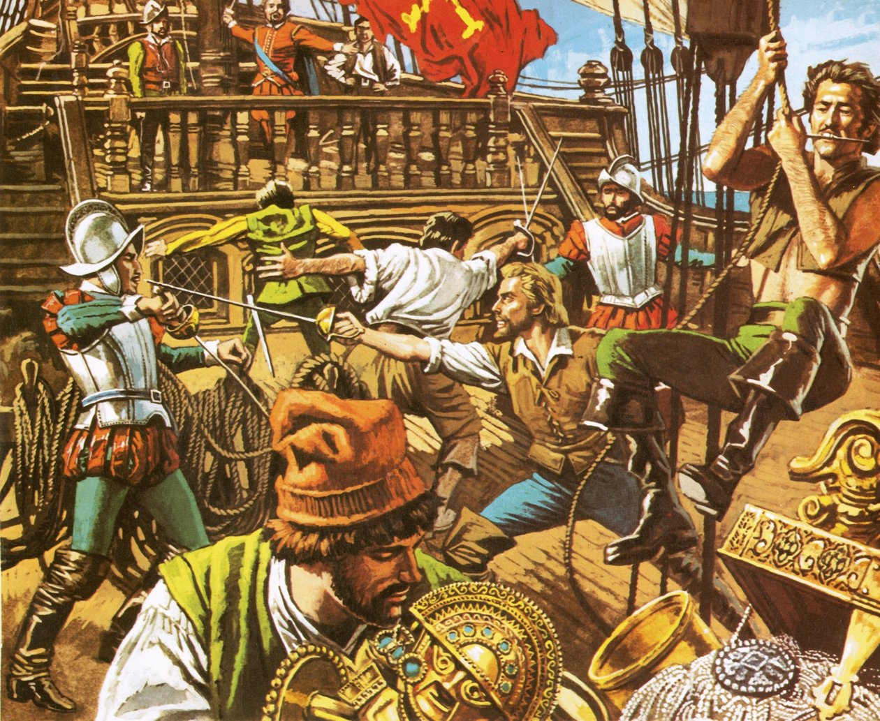 Sir Francis Drake Attacking the Spanish by Roger Payne