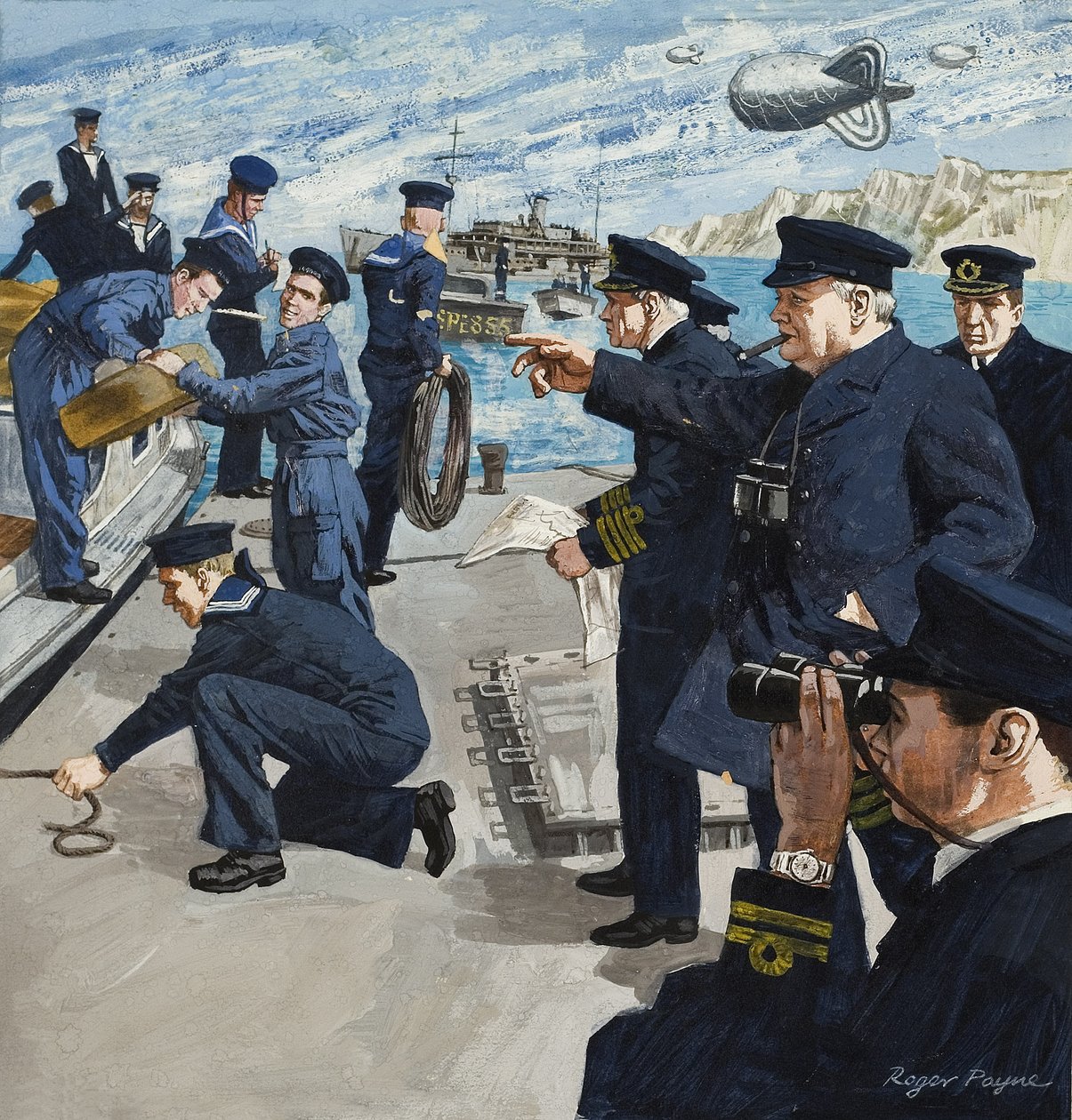 Winston Churchill (1874-1965) in Naval Scene by Roger Payne
