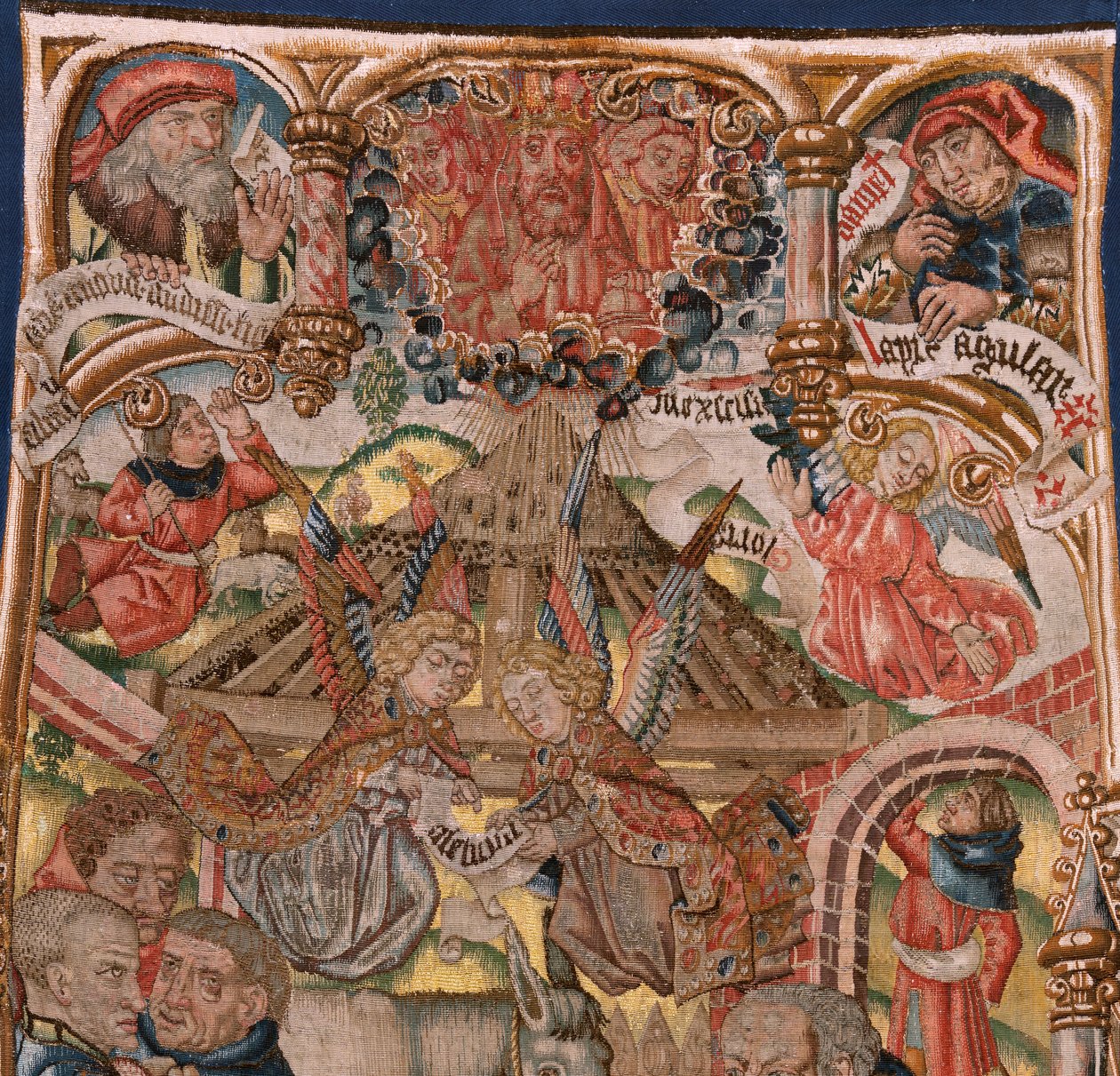 Flemish tapestry. Triptych of the Birth of Christ. Models from Cartoonist of the circle of Rogier van der Weyden. Manufacture Southern Netherlands. Ca 1492. Fabric Gold, silver, silk and wool. by Rogier van der (circle of) Weyden