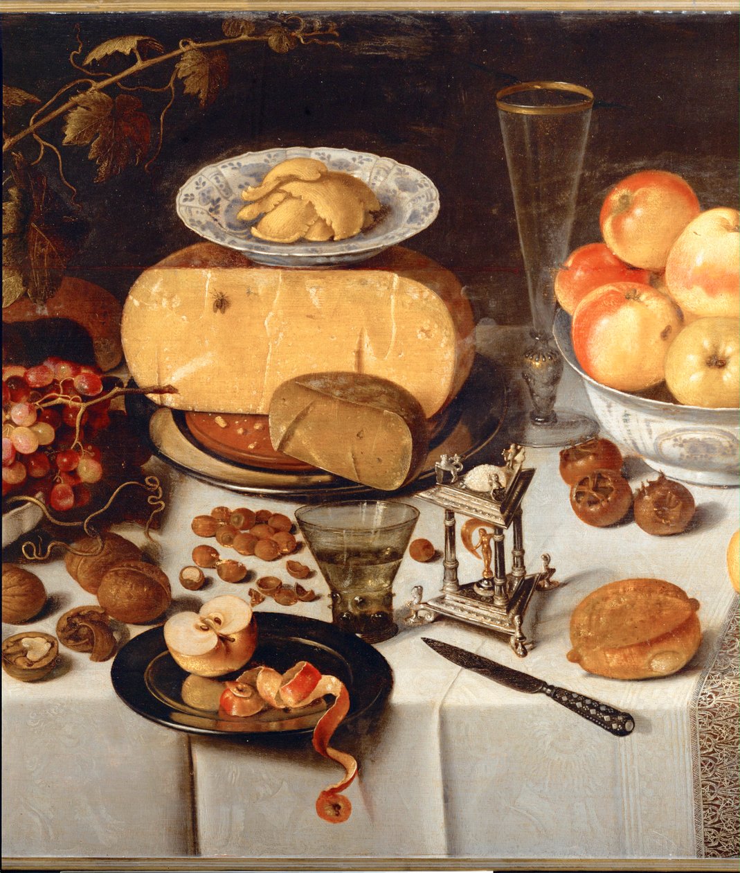 Still-life. Apples, cheese, fruit, tableware by Roloef Koets