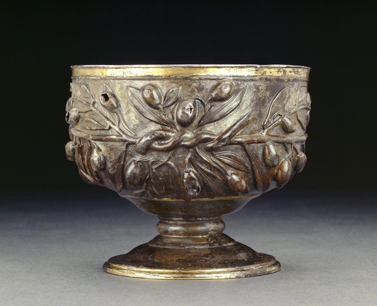 Gilded Silver Goblet Decorated with Sprays of Olive, with a Plain Gold Internal Lining, 50-150 AD by Roman