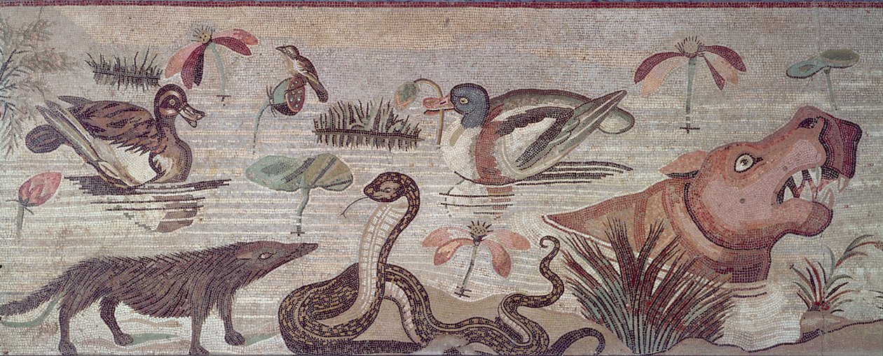 Nile Scene, detail of ducks, a snake and a hippopotamus, from the Casa del Fauno House of the Faun Pompeii by Roman