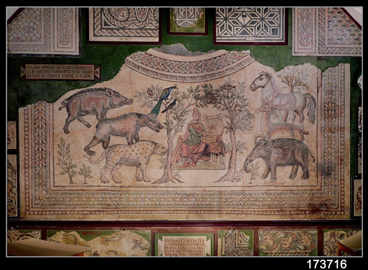 Orpheus Charming the Animals, from the Site of Blanzy (mosaic) by Roman