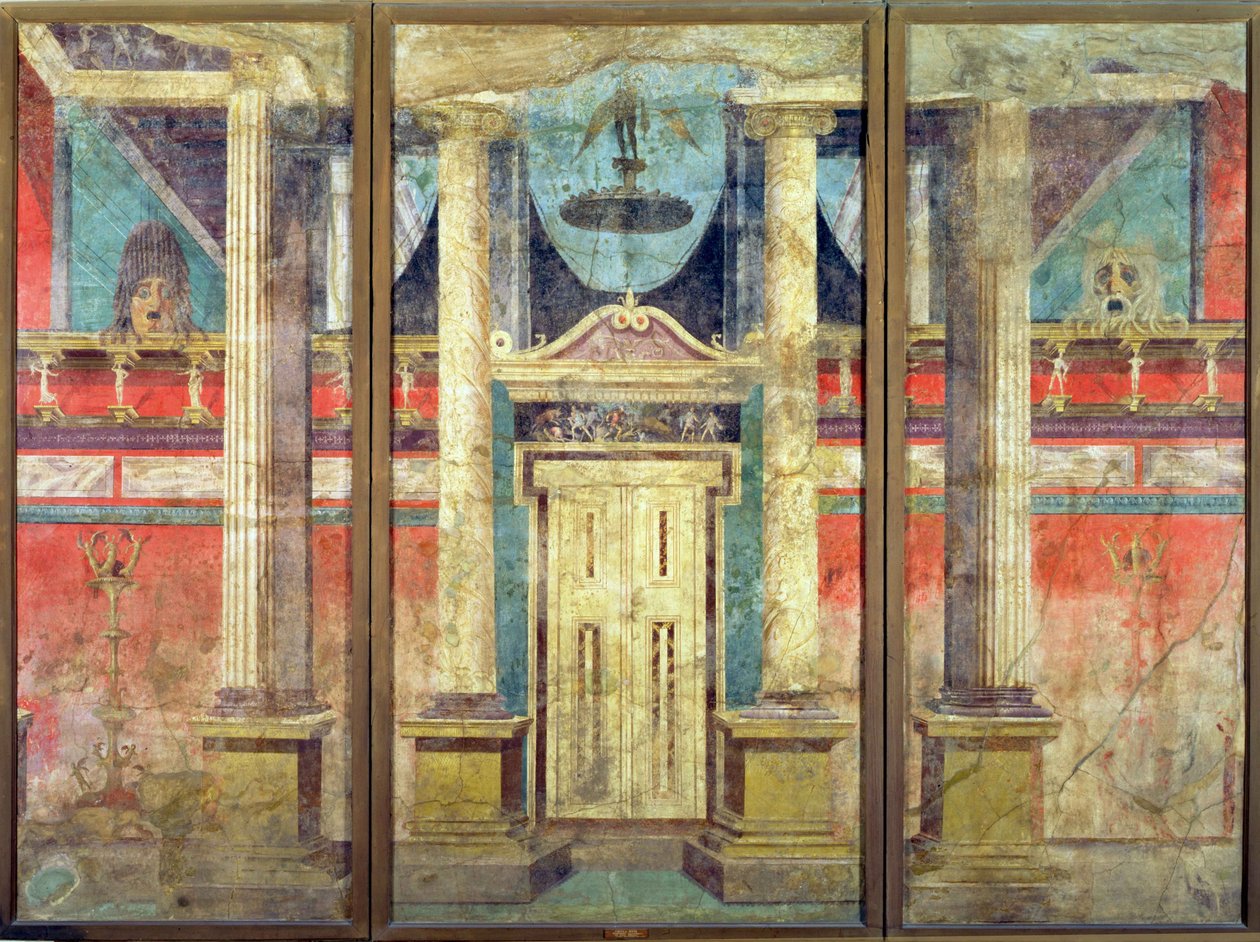 Wall decoration from the villa of P Fannius at Boscoreale, near Pompeii, derived from a Greek stage set of perhaps the century before by Roman