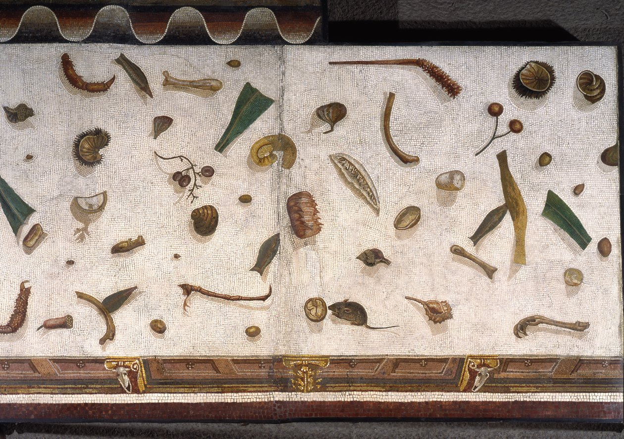 “Asarotos” (Floor unswept) Fragments of mosaic signed by Harakliton from Rome, 2nd century AD by Roman
