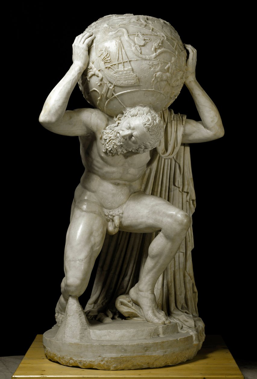 Atlas Farnese Bearing the Celestial Globe Symbolizing Astronomical Knowledge of the Period. Roman Marble Sculpture after a Greek Original. 2nd Century. Museo Archeologico Nazionale, Naples by Roman