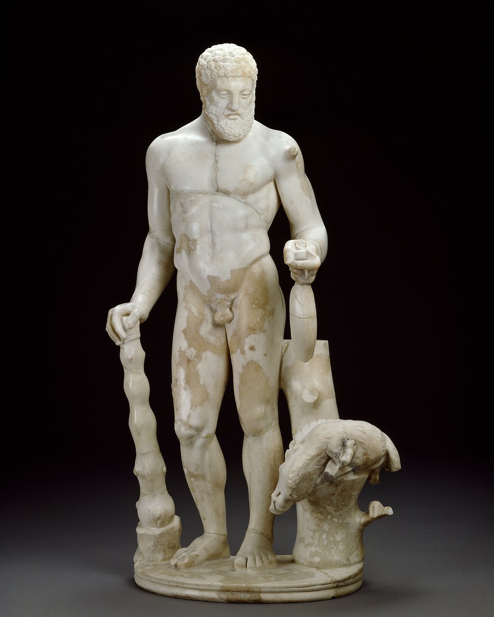Marble Statuette of Hercules and the Erymanthian Boar by Roman