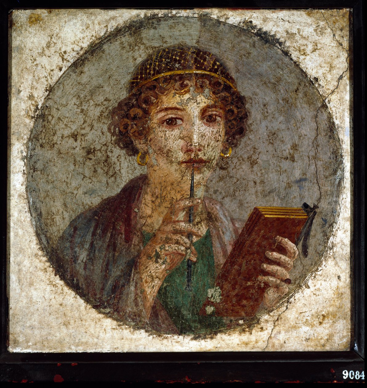 Portrait of Sappho, Greek poetess. Roman woman with book and pen, from Pompeii, Naples, Italy by Roman