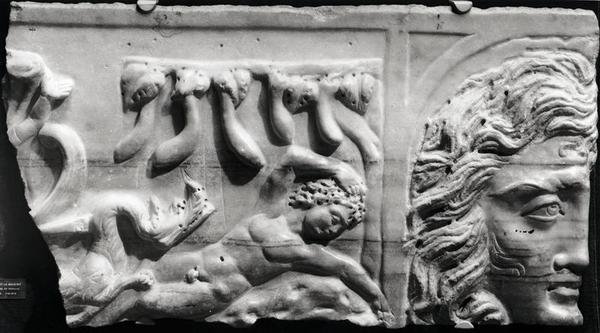 Relief depicting Jonah and the Whale, from the catacomb of St. Priscilla, Rome by Roman