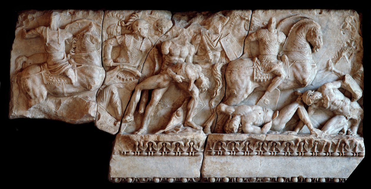 Fragment of Marble Sarcophagus Representing a Battle Between Gauls and Romans, 20 AD by Roman