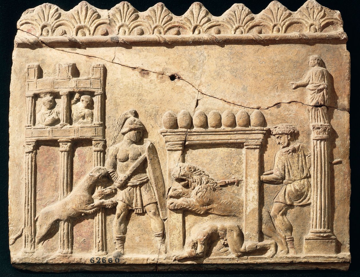 Roman Relief depicting lions and gladiators fighting in circus by Roman