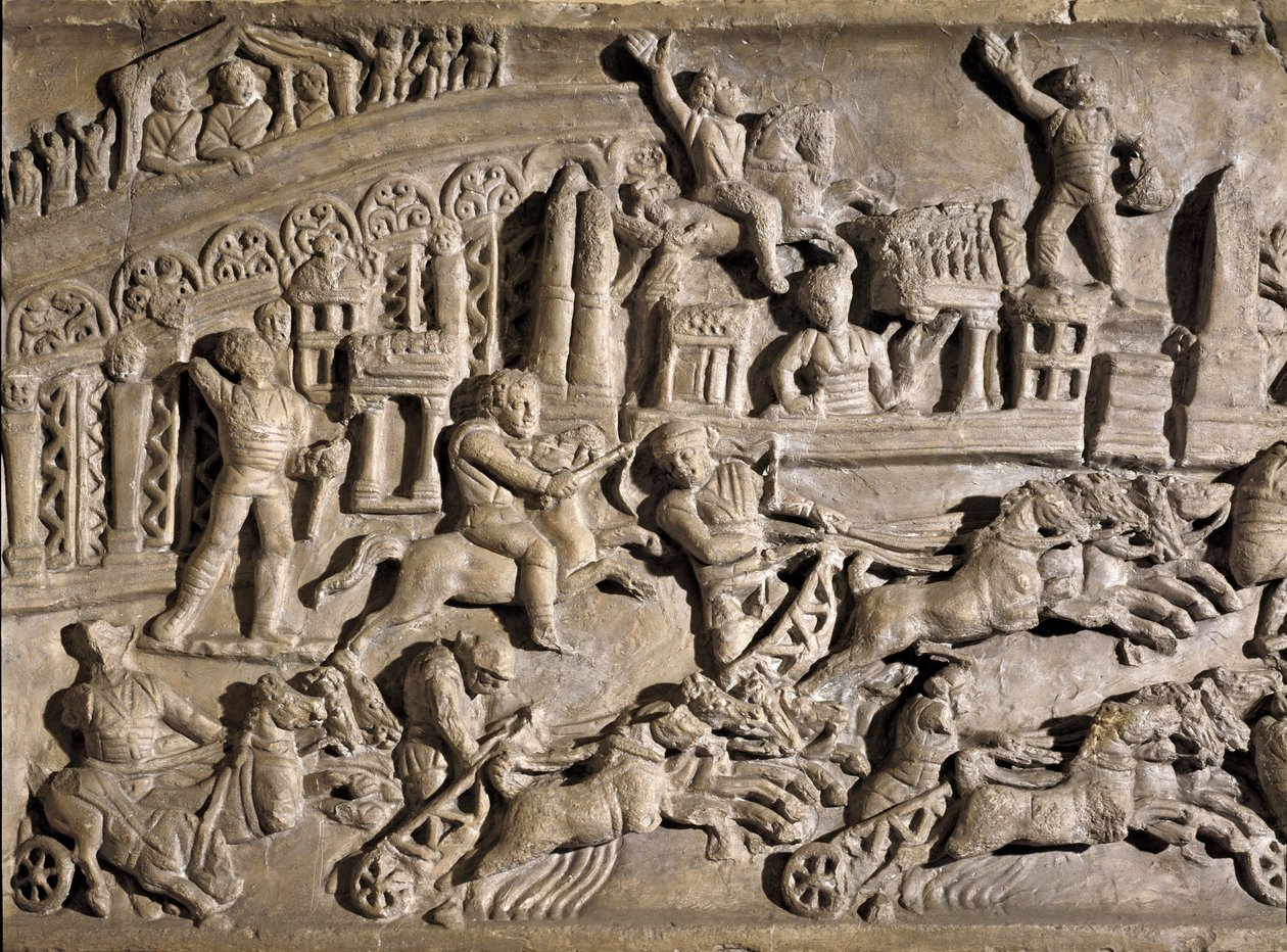 Low relief representing chariot races at the Circus Maximus in Rome by Roman