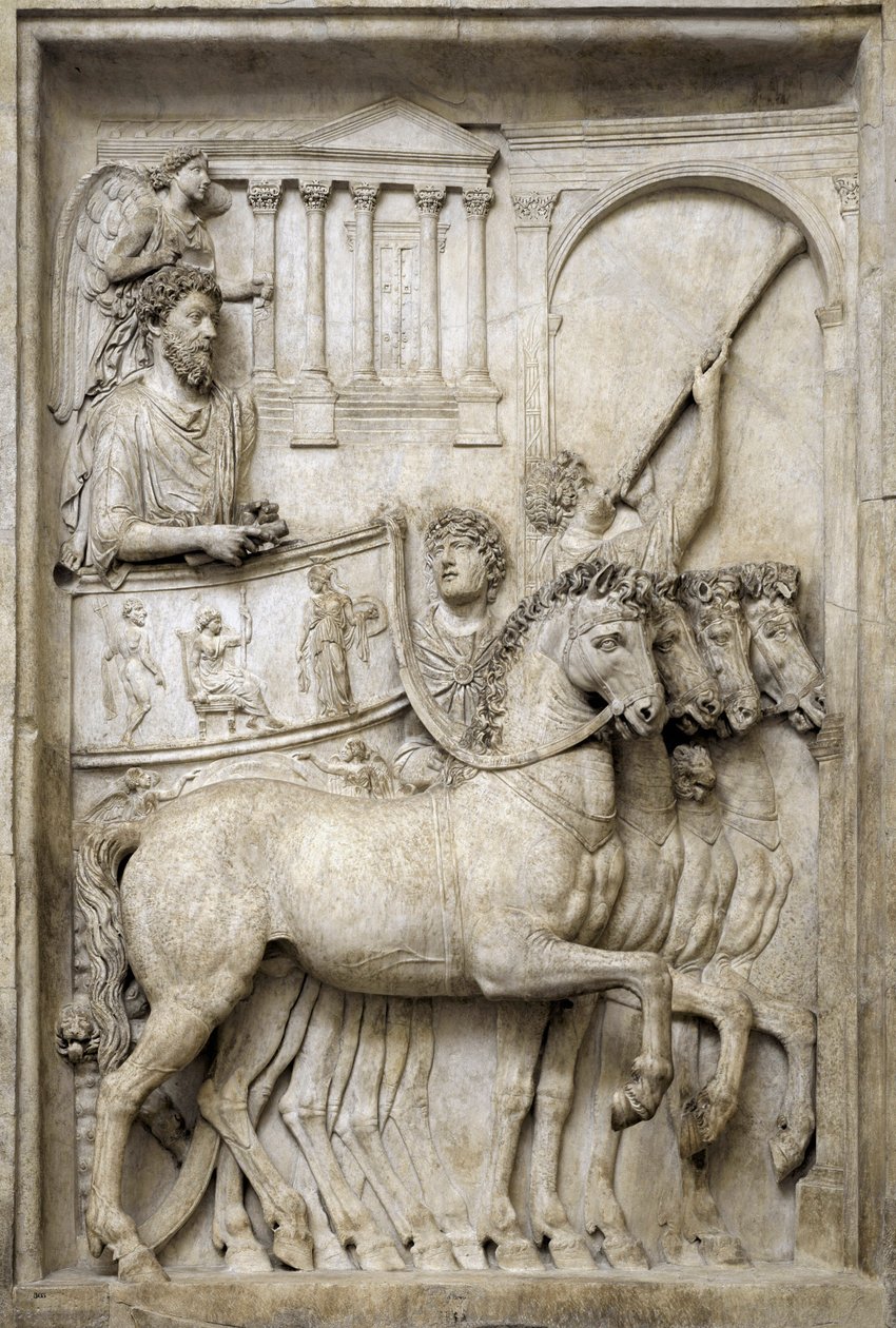 Roman emperor Marcus Aurelius on his triumphal trolley, 2nd century by Roman